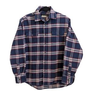 Jachs Men's Flannel Button Up Blue Brawny Heavyweight Work‎ Shirt 100% Cotton